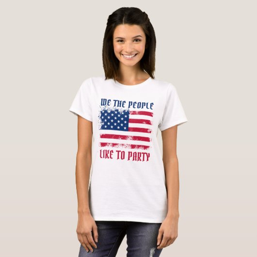 Wij, het volk Funny Distress USA Vlag op 4 juli T-shirt (Voorkant volledig)
