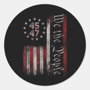 Wij, het volk, verontruste retro vlag 45 47 Trump Ronde Sticker