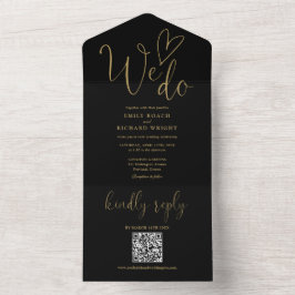 Wij houden van Heart QR-code zwart en gouden bruil All In One Uitnodiging