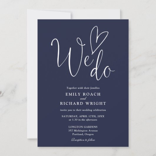 Wij houden van Heart Script Navy Blue Wedding Kaart (Voorkant)