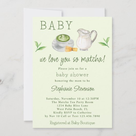 Wij houden van je dus Matcha Green Tea Baby shower Kaart (Voorkant)