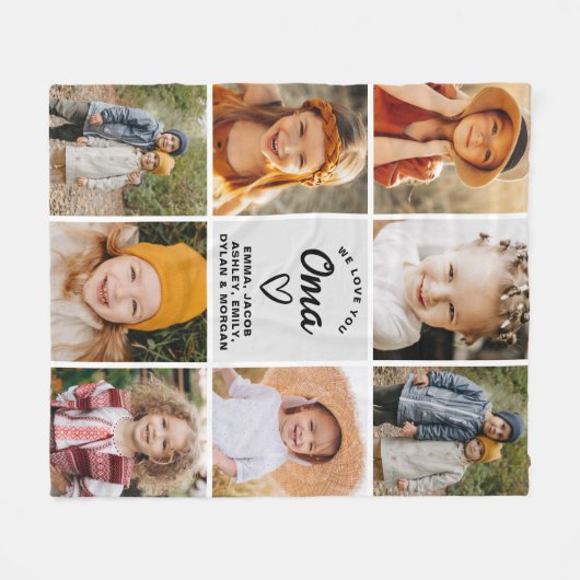 Wij houden van u OMA Family Moderne Fotocollage Fl Fleece Deken (Voorkant (Horizontaal))