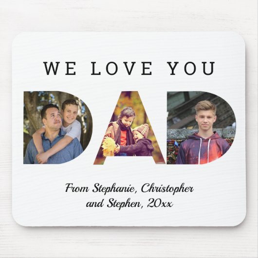 Wij houden van uw persoonlijke 3-foto DAD-Vaderdag Muismat (Voorkant)