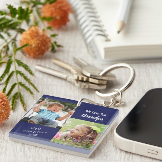 Wij houden van uw persoonlijke foto's blauw toetse sleutelhanger (Voorkant Rechts)