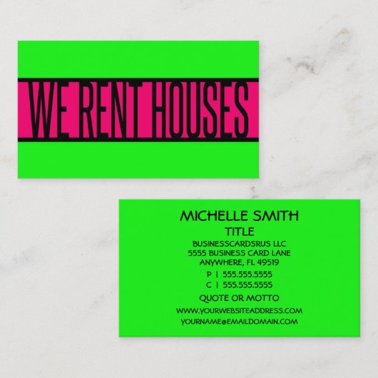 WIJ HUIZEN Neon Green Hot Pink Visitekaartje (Voorkant / Achterkant)