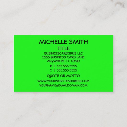 WIJ HUIZEN Neon Green Hot Pink Visitekaartje (Achterkant)