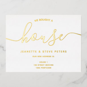 Wij kochten een huis zwart wit eenvoudig manuscrip folie uitnodiging briefkaart