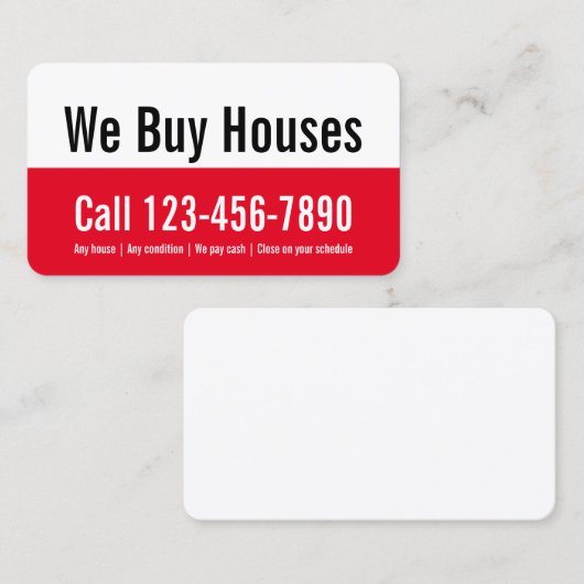 Wij kopen Huizen Rood en Wit Promotie Sjabloon Visitekaartje (Voorkant / Achterkant)