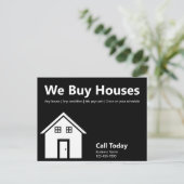 Wij kopen huizen zwart-wit onroerend goed bedrijf briefkaart (Staand voorkant)