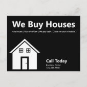 Wij kopen huizen zwart-wit onroerend goed bedrijf briefkaart (Voorkant)