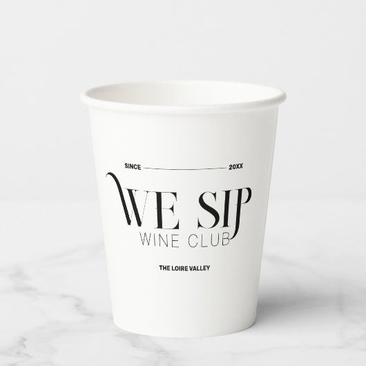 Wij nippen Wine Club Custom Crest Elegant Papieren Bekers (Achterkant)