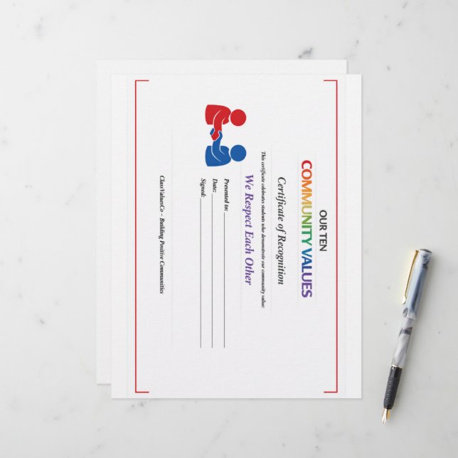  Wij Respecteren Elkaar Certificaat Briefpapier Briefhoofd (Voorkant / Achterkant in situ)