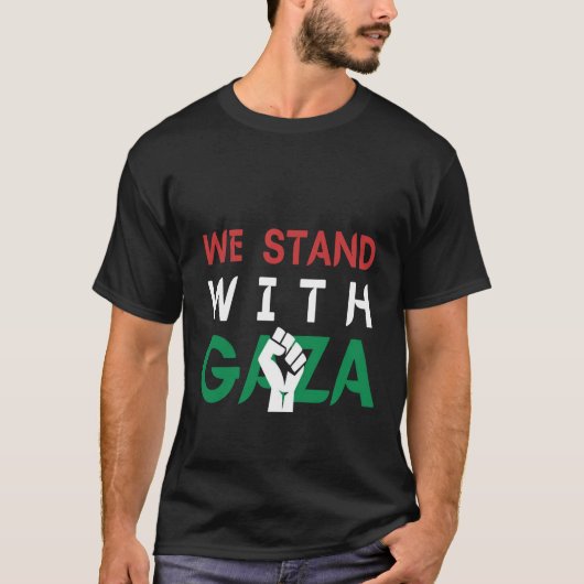 Wij staan achter Gaza, Vrij Palestina, Vier, Solid T-shirt (Voorkant)
