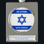 Wij staan met Israël aangepaste tekst Israël vlag Verzilverd Banner Ornament<br><div class="desc">Wij staan met Israel custom tekst Israel flag Silver Plated Banner Ornament. Israëlische vlag.</div>