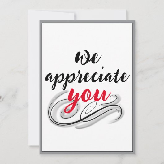 Wij stellen uw waardering voor Script Scroll Grey  Bedankkaart (Voorkant)