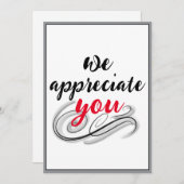 Wij stellen uw waardering voor Script Scroll Grey  Bedankkaart (Voorkant / Achterkant)