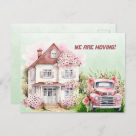 Wij verplaatsen Roze  Vrachtwagen en Huis Briefkaart
