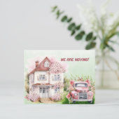 Wij verplaatsen Roze  Vrachtwagen en Huis Briefkaart (Staand voorkant)