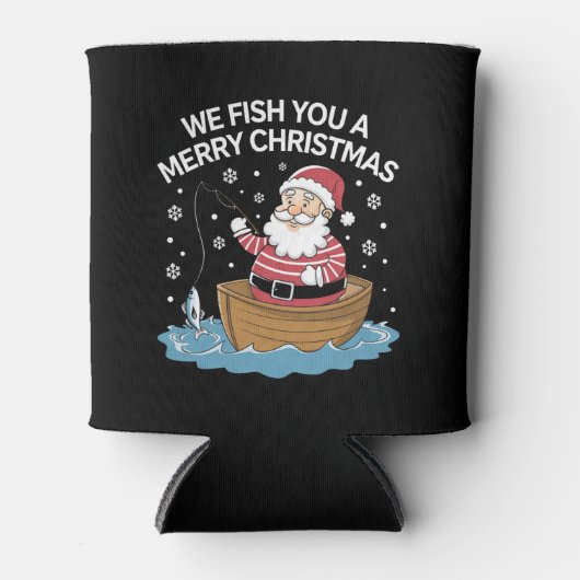 Wij vissen u een vrolijke kerstvisser Gevist Blikjeskoeler (Voorkant)
