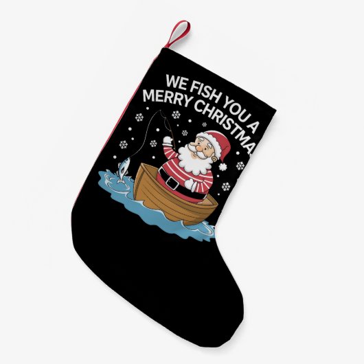 Wij vissen u een vrolijke kerstvisser Gevist Kleine Kerstsok (Voorkant (Hangend))