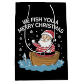 Wij vissen u een vrolijke kerstvisser Gevist Medium Cadeauzakje (Voorkant)