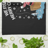 Wij vissen u een vrolijke kerstvisser Gevist Theedoek (Gevouwen)