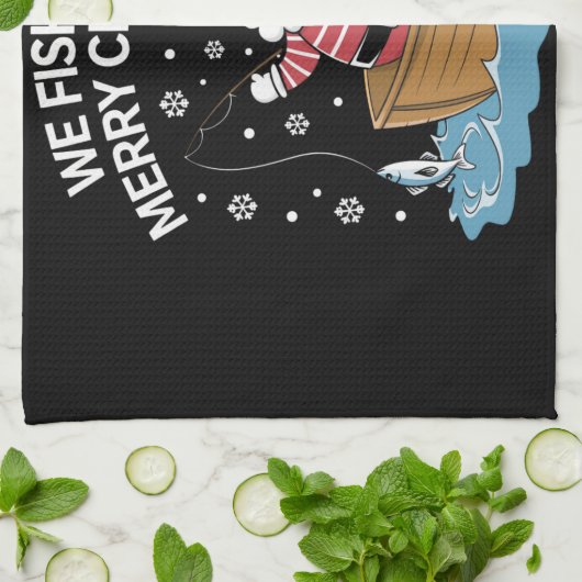 Wij vissen u een vrolijke kerstvisser Gevist Theedoek (Gevouwen)