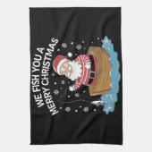 Wij vissen u een vrolijke kerstvisser Gevist Theedoek (Verticaal)