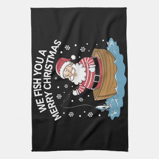 Wij vissen u een vrolijke kerstvisser Gevist Theedoek (Verticaal)