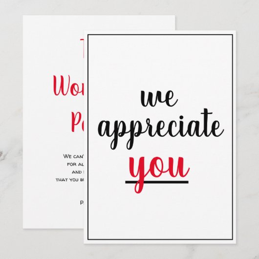 Wij waarderen uw waardering bedankkaart (Voorkant / Achterkant)