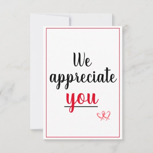 Wij waarderen uw waardering gebaar harten bedankkaart (Voorkant)