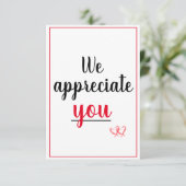 Wij waarderen uw waardering gebaar harten bedankkaart (Staand voorkant)