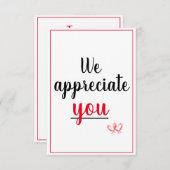 Wij waarderen uw waardering gebaar harten bedankkaart (Voorkant / Achterkant)