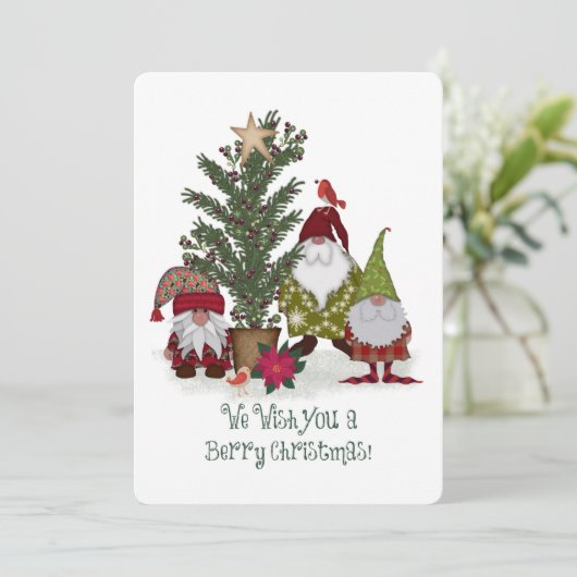 Wij wensen je een besjes Kerst! Kabouters Feestdagenkaart (Staand voorkant)