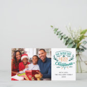 Wij wensen u een Blauwgroen kerstfoto van de prett Feestdagenkaart (Staand voorkant)