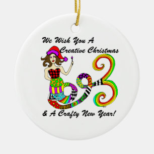 Wij wensen u een creatieve kerstzeemeermin keramisch ornament