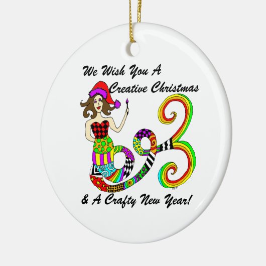 Wij wensen u een creatieve kerstzeemeermin keramisch ornament (Links)