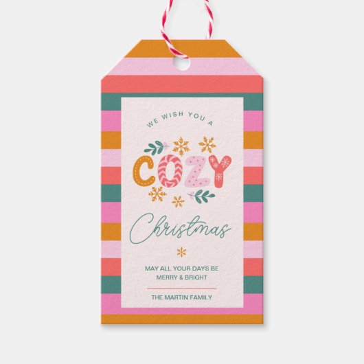Wij wensen u een gezellige kerst Bright Stripe Cadeaulabel (Voorkant)