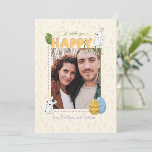 Wij wensen u een Happy Easter Photo Family Feestdagenkaart (Staand voorkant)