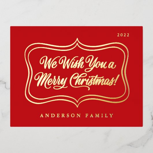 Wij wensen u een prettig kerstcadeautje met een go folie feestdagen briefkaart (Voorkant)