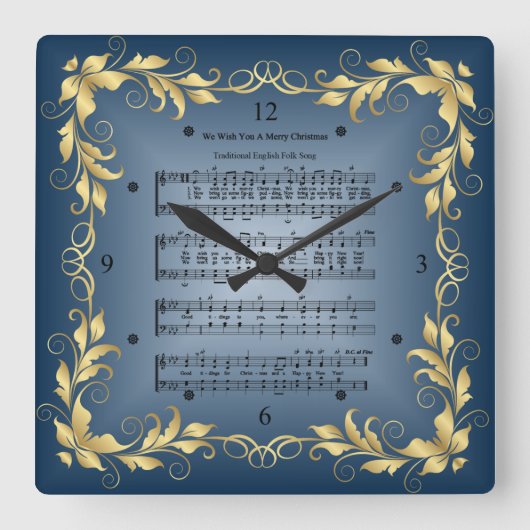 Wij wensen u een prettige kerstdag ~ Blad-muziek ~ Vierkante Klok (Voorkant)
