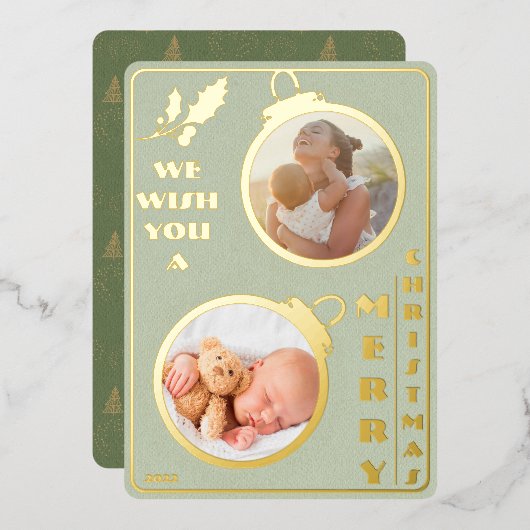 Wij wensen u een prettige kerstdag | Twee unieke f Folie Feestdagenkaart (Voorkant / Achterkant)