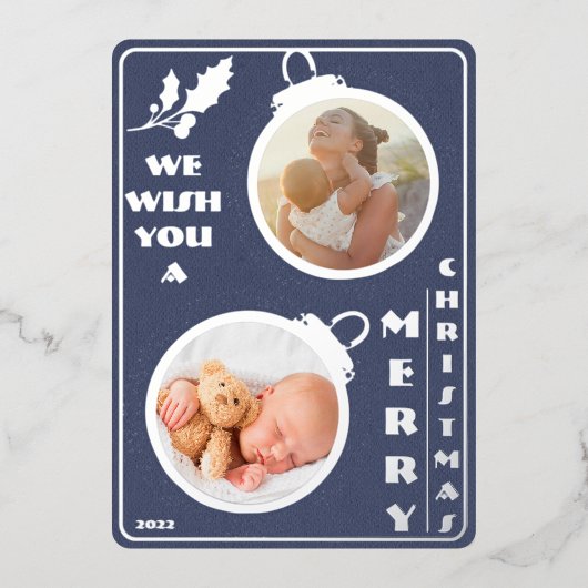 Wij wensen u een prettige kerstdag | Twee unieke f Folie Feestdagenkaart (Voorkant)