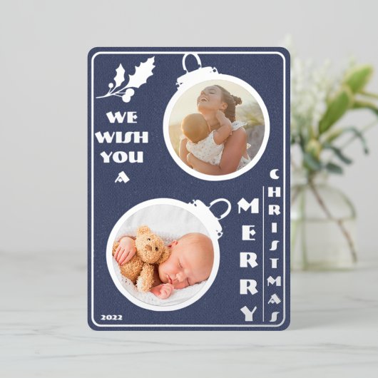 Wij wensen u een prettige kerstdag | Twee unieke f Folie Feestdagenkaart (Staand Voorkant)