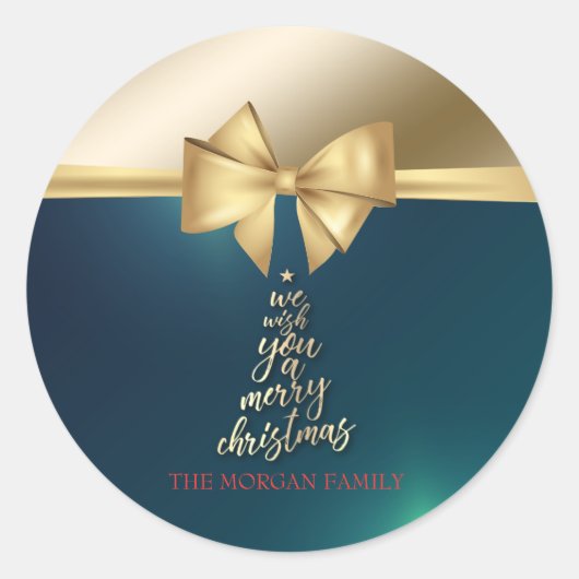 Wij wensen u een prettige kerstgouden Bow Green Ronde Sticker (Voorkant)