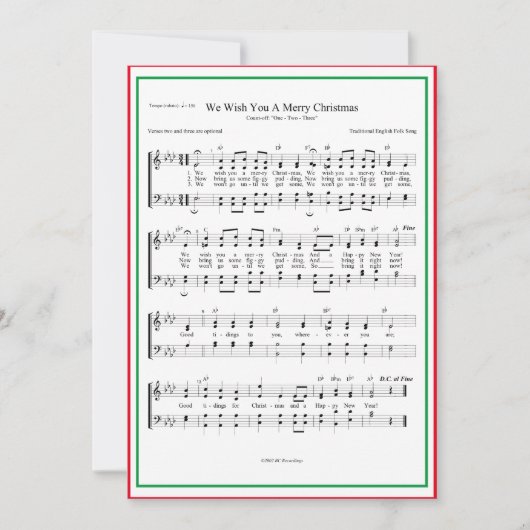 Wij wensen u een prettige kerstmuziek feestdagenkaart (Voorkant)