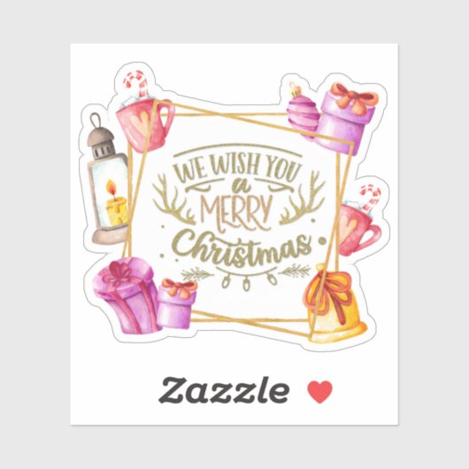 Wij wensen u een prettige kerstroze en Paars Sticker (Vel)