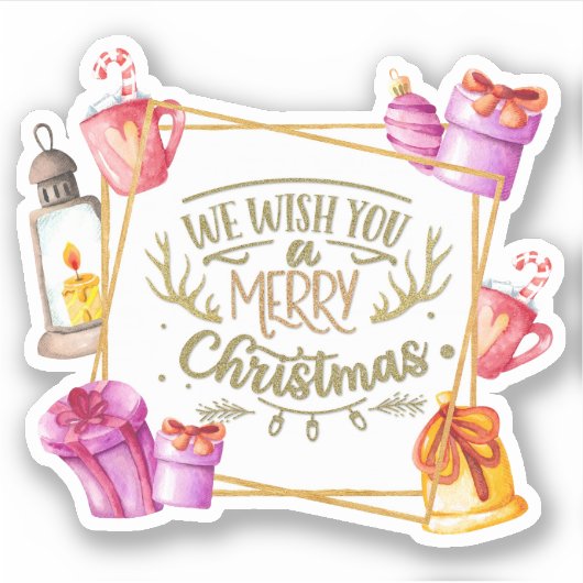 Wij wensen u een prettige kerstroze en Paars Sticker (Voorkant)