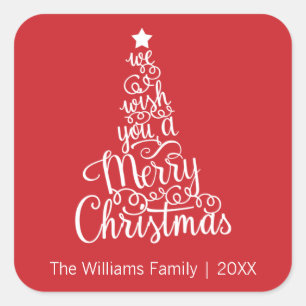 Wij wensen u een prettige kerstvierkant, roodbruin vierkante sticker