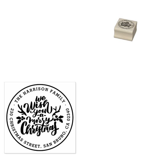 Wij wensen u een vrolijk kerst ronde retour adres rubberstempel (Gestempeld)